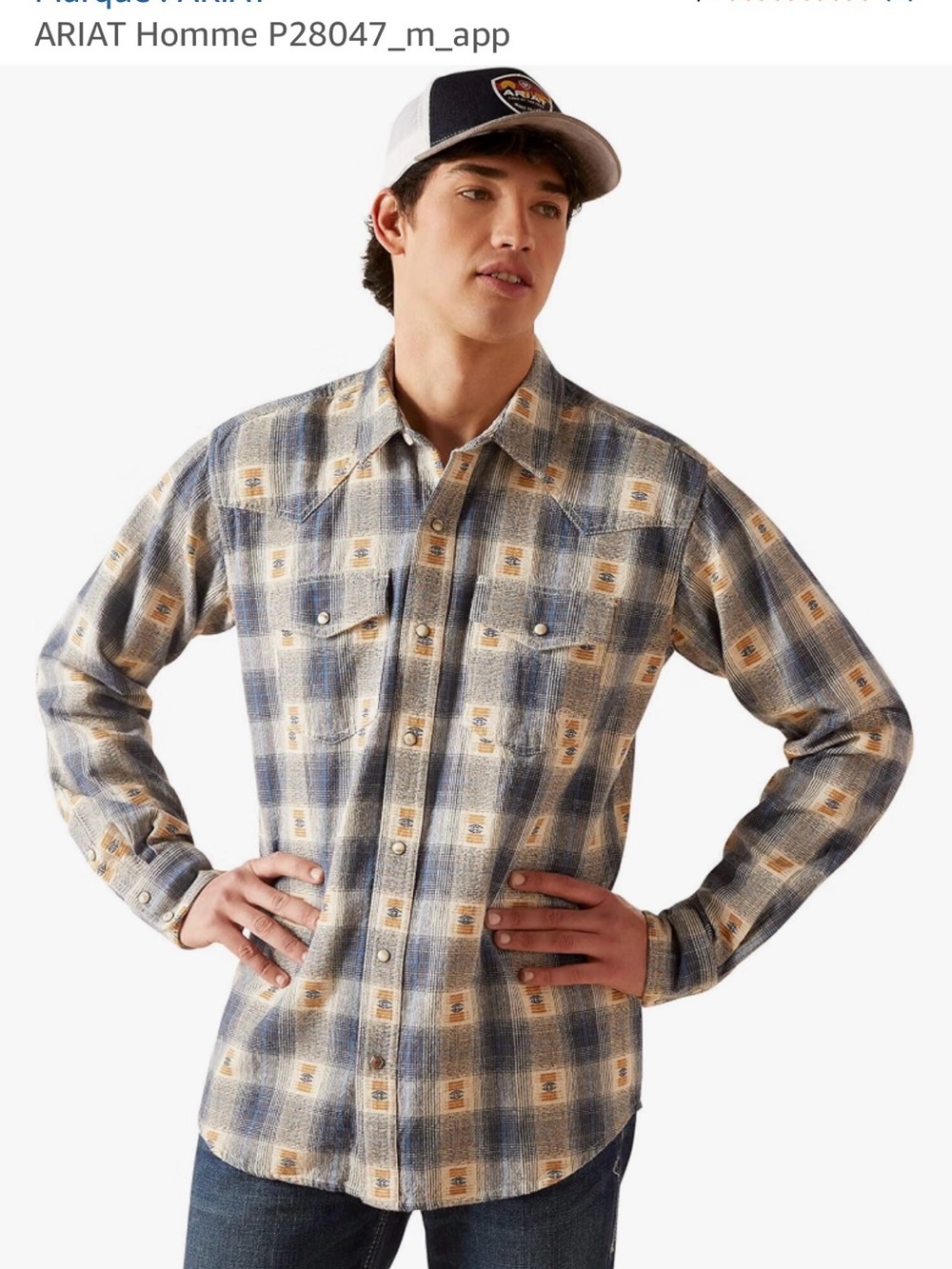 Ariat Men's Blue and Tan Plaid Western Snap Shirt